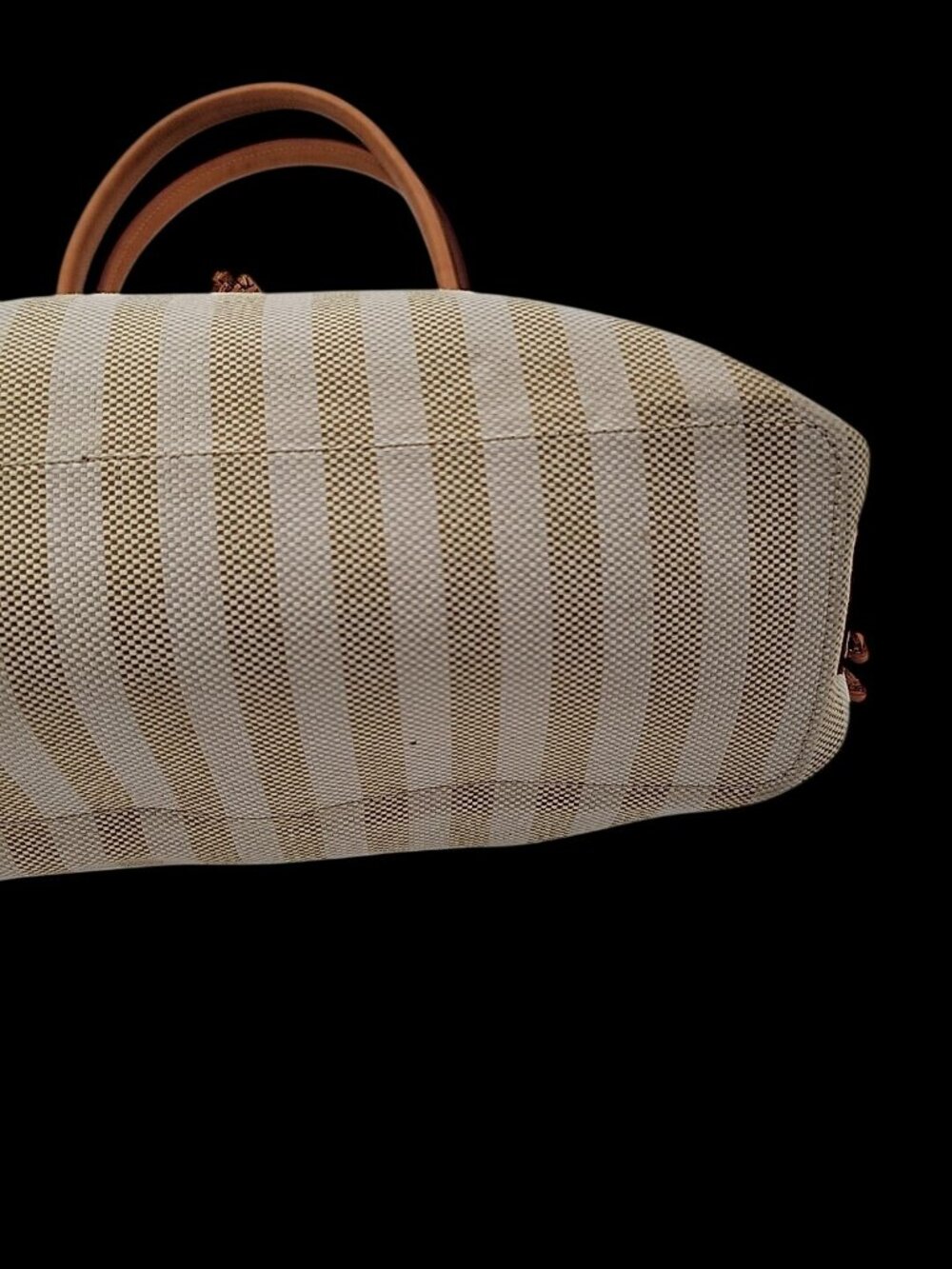 Vintage Dooney And Bourke Striped Tassel Tote Bag Leather Trip Beige & Creme - Picture 11 of 16